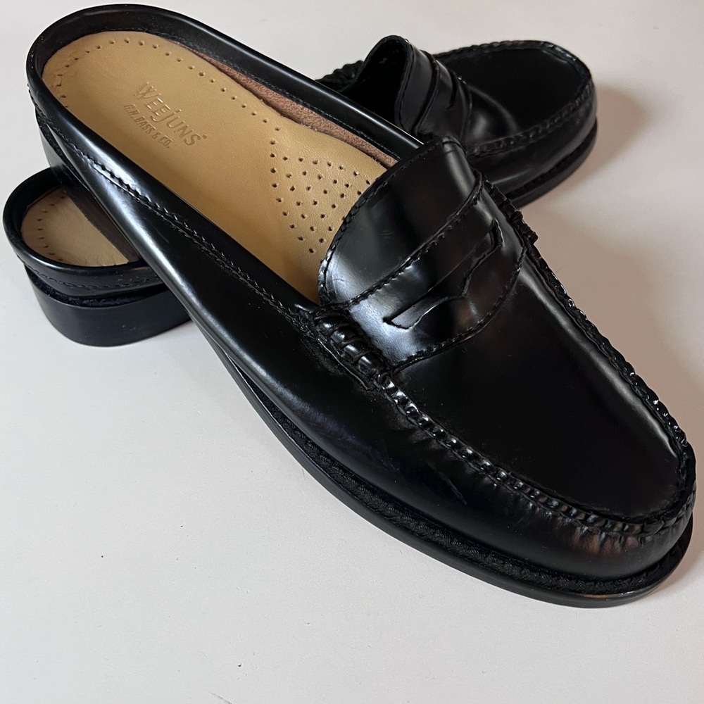 G.H. Bass & Co. Black Leather Penny Loafer Mules